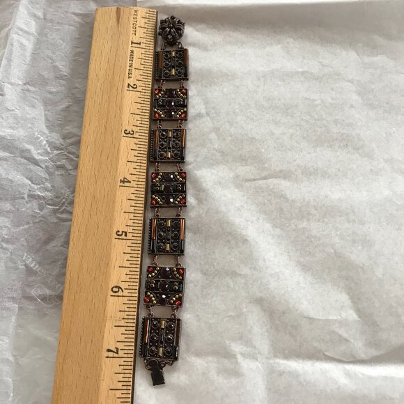 Vintage Copper Tile Link Bracelet w/Faceted Stones - 7" Long - Picture 11 of 16